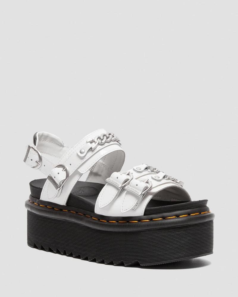 White Women\'s Dr Martens Voss II Chain Patent Leather Gladiator Sandals | CA 302VRW